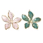 304 Stainless Steel Enamel Pendants, Flower Charms, with ABS Plastic Imitation Pearl, Ion Plating(IP), Golden