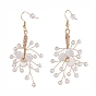 Brass Shell Pearl Hoop Earrings, Dangle Earrings, Copper Wire Wrapped