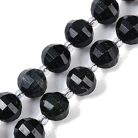 Natural Blck Jade Beads Strands, Faceted, Lantern, with Seed Beads