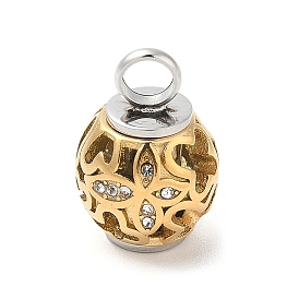 304 Stainless Steel Rhinestone Urn Ashes Pendants, Hollow Round with Buttefly