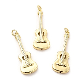 Rack Plating Brass Pendants, Long-Lasting Plated, with Jump Rings, Cadmium Free & Lead Free, Guitar Charm