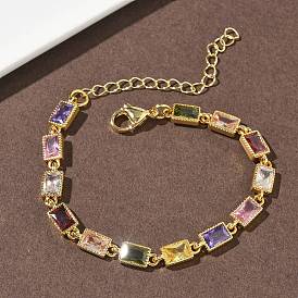 Прямоугольные латунные браслеты-цепочки с инкрустацией кубическим цирконием для женщин, стойки покрытие, без кадмия и без свинца, долговечный