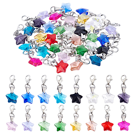 32pcs 16 décorations suspendues en verre de style, étoiles, avec alliage homard fermoirs pince, platine