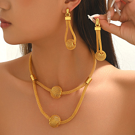 Conjunto de collar y pendientes de hierro hueco redondo de estilo vintage para mujer, elegante colección de joyería.