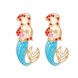 Sparkling Mermaid Earrings with Colorful Gems - Fun and Unique Ocean Vacation Style!