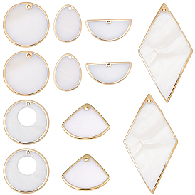 24шт. 6 стили подвесок из натуральных пресноводных ракушек с гальваническим покрытием и латунной окантовкой с золотым покрытием, разнообразные