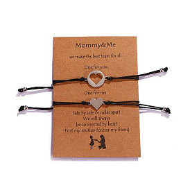 2pcs 2 ensemble de bracelets à maillons assortis en acier inoxydable de style coeur, bracelets couple réglables pour la fête des mères