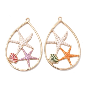 Латунные эмали большие подвески, каплевидная с подвесками в виде морских звезд, полый, реальный 18 k позолоченный