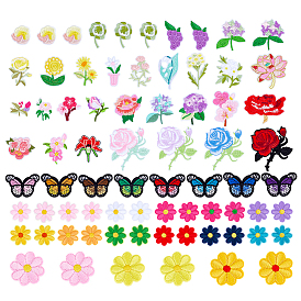 Нашивки, пришиваемые/приклеиваемые утюгом, из полиэстеровой нити, компьютерная вышивка, аппликации из синели, цветок/бабочка