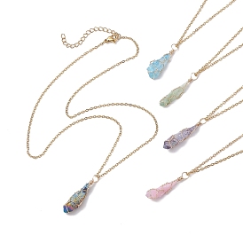 304 Stainless Steel Cable China Necklaces, Natural Gemstone Pendant Necklaces