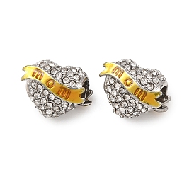 Европейские бусины из сплава со стразами ко Дню матери, с эмалью, бусины с большим отверстием, сердце со словом мама