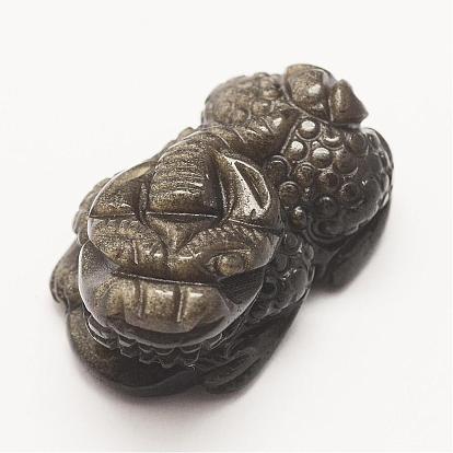 Natural Golden Sheen Obsidian Pendants, Pi Xiu