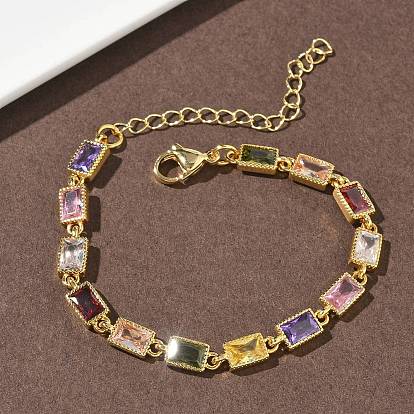 Прямоугольные латунные браслеты-цепочки с инкрустацией кубическим цирконием для женщин, стойки покрытие, без кадмия и без свинца, долговечный