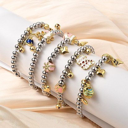 Латунные эмалевые круглые бусины браслеты с подвесками для женщин, с четким кубического циркония, без кадмия и без свинца, стойки покрытие, долговечный