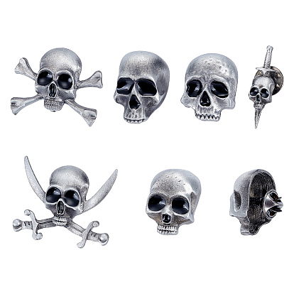 6Pcs 6 Styles Alloy Lapel Pin Backs for Backpack Clothes, Skull