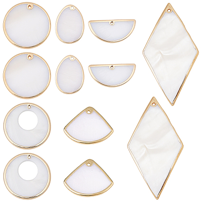 24шт. 6 стили подвесок из натуральных пресноводных ракушек с гальваническим покрытием и латунной окантовкой с золотым покрытием, разнообразные