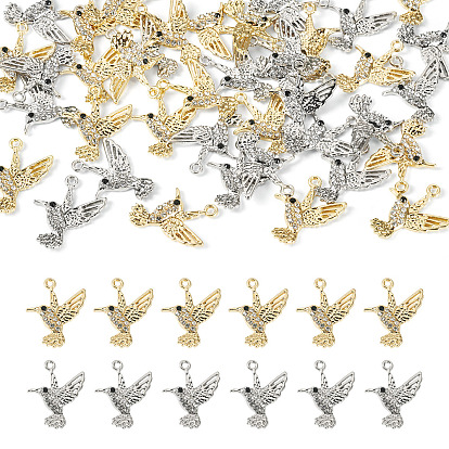 40Pcs 2 Colors Alloy & Crystal Rhinestone Pendants, Bird Charms