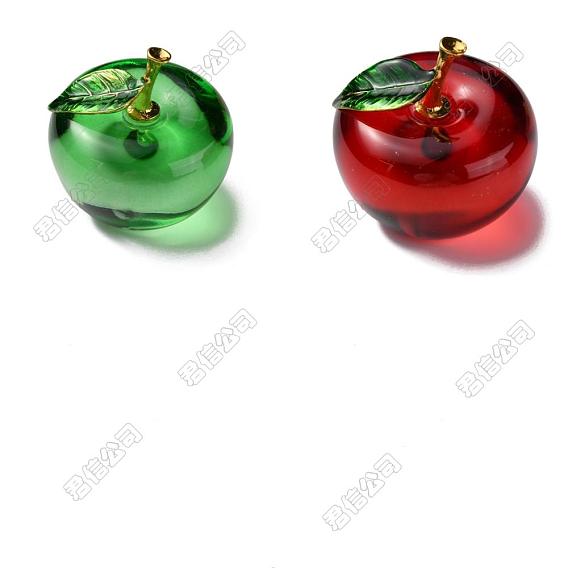 2Pcs 2 Colors Apple Glass Home Ornaments, with Alloy Enamel Findings, for Christmas Home Car Display Decoration