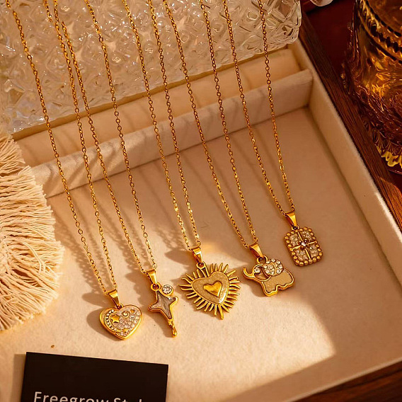 304 из нержавеющей стали кулон ожерелья эмали, с кристально горный хрусталь, золотые