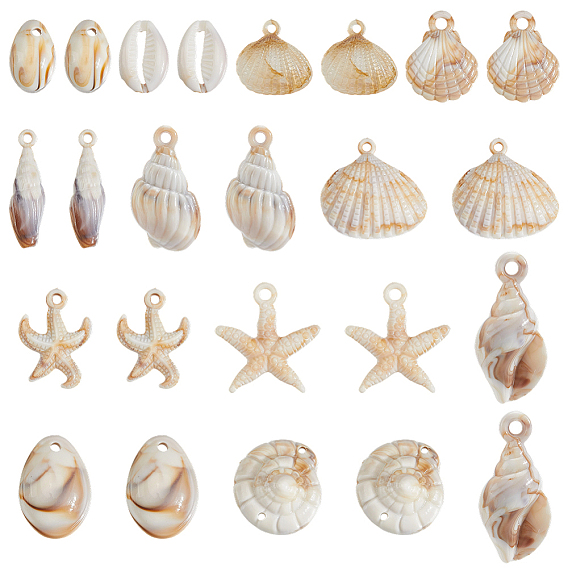 48шт. 12 стили, морская тематика, непрозрачные акриловые подвески, форма раковины гребешка