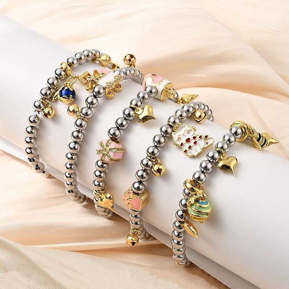 Латунные эмалевые круглые бусины браслеты с подвесками для женщин, с четким кубического циркония, без кадмия и без свинца, стойки покрытие, долговечный