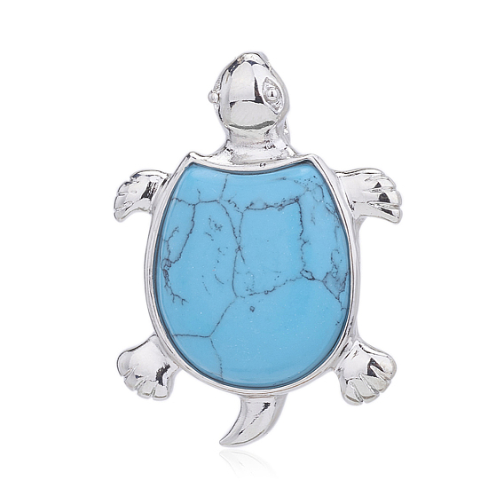 Synthetic Turquoise Pendants, with Brass Finding, Tortoise Charms, Platinum