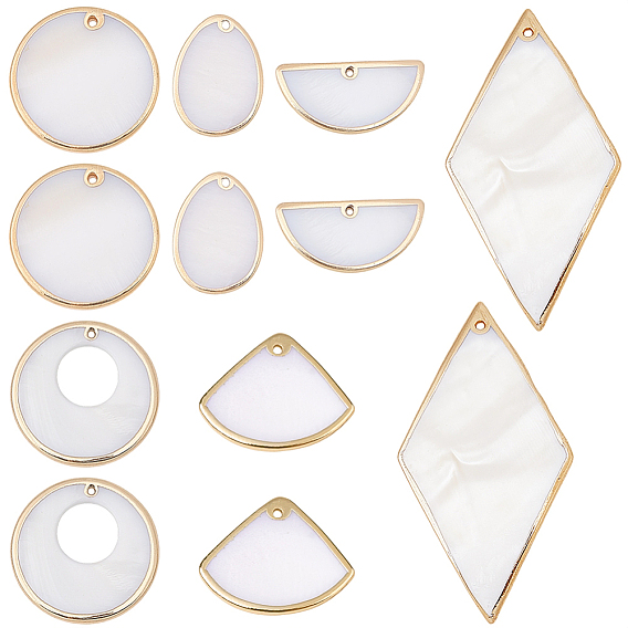 24шт. 6 стили подвесок из натуральных пресноводных ракушек с гальваническим покрытием и латунной окантовкой с золотым покрытием, разнообразные