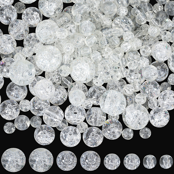 450 pièces 4 styles perles de verre craquelé peintes à la bombe, ronde