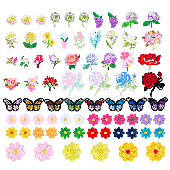 Нашивки, пришиваемые/приклеиваемые утюгом, из полиэстеровой нити, компьютерная вышивка, аппликации из синели, цветок/бабочка