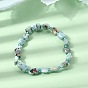 Natural Larimar Nuggets Beaded Stretch Bracelets, with Seed Beads