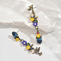 Alloy & Resin & Rhinestone Bird with Flower Stud Dangle Earrings for Women