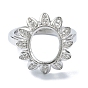 Adjustable 925 Sterling Silver Ring Components, with Cubic Zirconia, For Half Drilled Beads, Flower