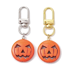 2Pcs 2 Colors Halloween Synthetic Turquoise Pumpkin Pendant Decorations, Alloy Swivel Clasps Charms for Bag Ornaments