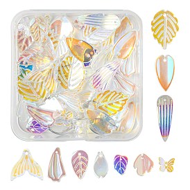 50Pcs 10 Style Transparent Spray Painted Glass Pendants, AB Color Plated, Mixed Shapes