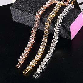 Rhinestone Tennis Bracelets, Alloy Heart Link Chain Bracelets for Woman