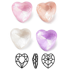 K9 Glass Rhinestone Cabochons, Point Back & Back Plated, Faceted, Heart