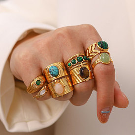 Винтажное открытое кольцо из титановой стали, европейский и американский стиль, французский дизайнер, нестандартной формы с драгоценными камнями - не выцветает, Женский.