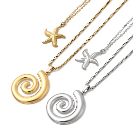 2 шт. 2 стили 304 Женские ожерелья с подвеской в форме спиральной ракушки из нержавеющей стали в виде морской звезды