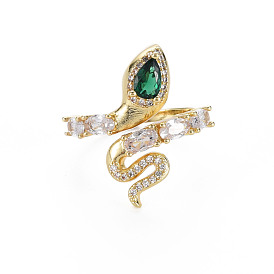 Green Cubic Zirconia Snake Wrap Cuff Ring, Brass Open Ring for Women, Nickel Free