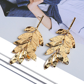 Irregular Metal Leaf Earrings with Fashionable Retro and High-end Style