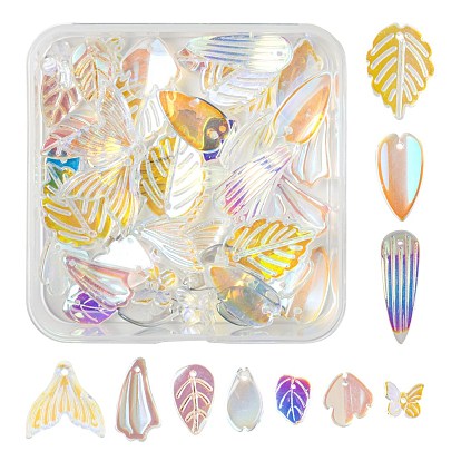 50Pcs 10 Style Transparent Spray Painted Glass Pendants, AB Color Plated, Mixed Shapes