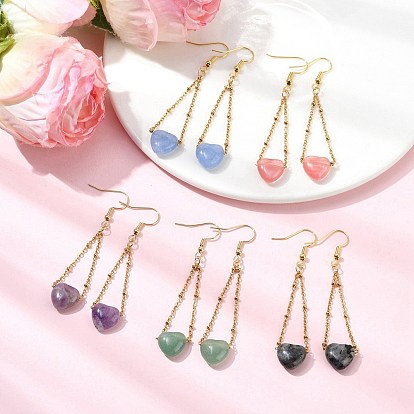 Серьги-подвески в форме сердца с драгоценными камнями ко Дню святого Валентина, с бусинами из стекла и 304 крючком из нержавеющей стали, золотые