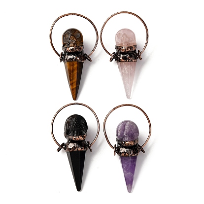 Большие подвески в виде черепа из натурального драгоценного камня, с кольца прыжок из латуни, Красная медь