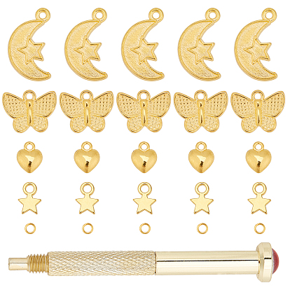 Nail Art Decoration Sets, Including Alloy Pendants, Iron Jump Rings and Iron Manual Nail Art Punch Tools