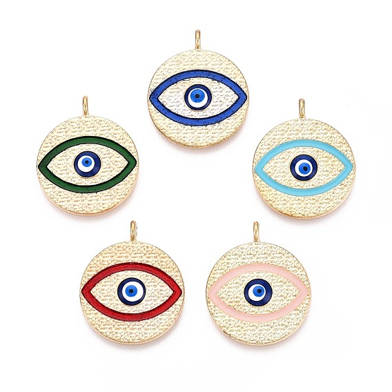 Подвески из эмали и сплава, плоский круглый с оберегом от сглаза