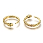 Brass Micro Pave Cubic Zirconia Cuff Rings, Open Rings, Long-Lasting Plated, Snake, Green