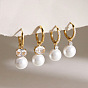 304 Stainless Steel Micro Pave Cubic Zirconia Hoop Earrings, Round, Imitation Pearl Dangle Earrings, Golden