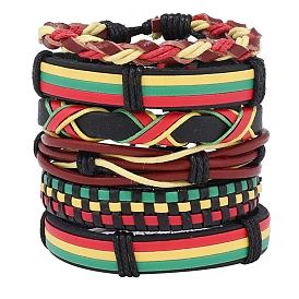 6pcs 6 bracelet réglable en cordon en simili cuir tressé de style serti de cordon ciré pour hommes