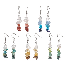 Natural Mixed Stone & Synthetic Turquoise Dangle Earrings, with 304 Stainless Steel Earring Hooks, Mixed Color