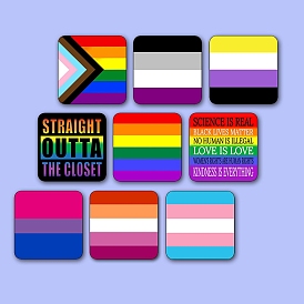Pride Rainbow Flag Theme Tinplate Brooch, Square